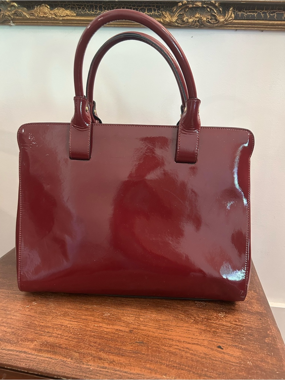New VITTORIA NAPOLI Burgundy 100% Patten Leather And Black Suede Handbag - Strap